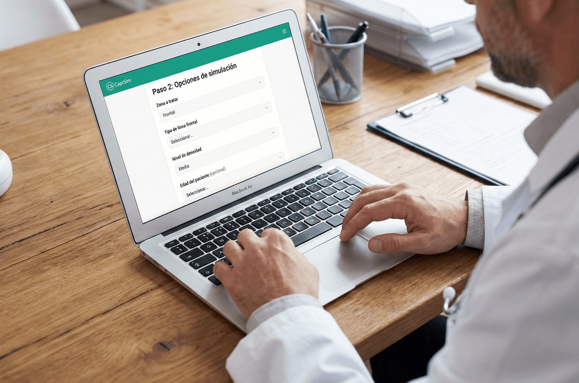 Pantalla de opciones de simulación capilar